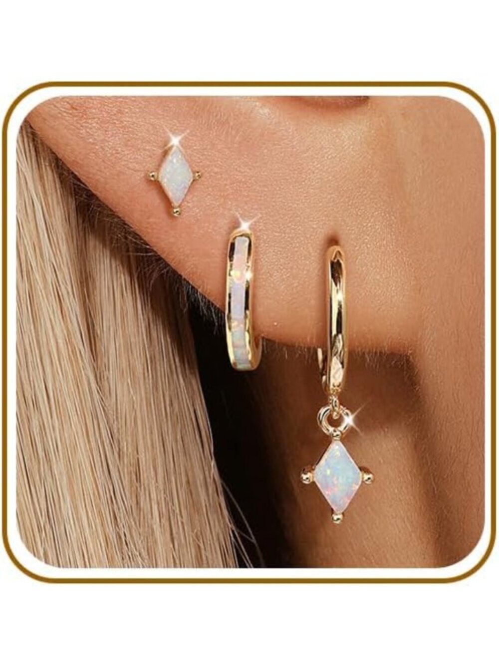 3 Pairs Colored CZ Hoop Earrings Set - 925 Sterling Silver for Women